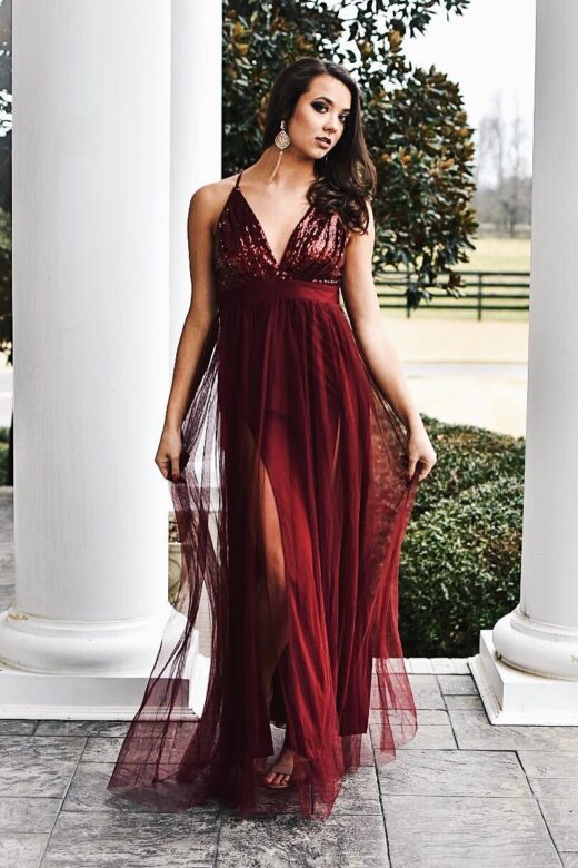 VESTIDO MARSALA PAETÊ